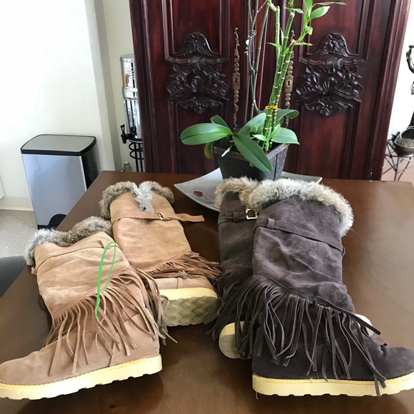 2pr over knee fur fringe boho moccasin boots 5 1/2 - Picture 6 of 6